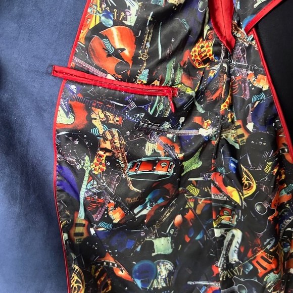 7 Downie Street Blue Men's Blazer with musical pattern lining, XL Size 52R - Picture 12 of 13